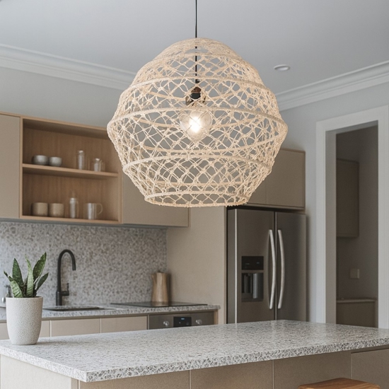 Lampadario per cucina marrone 60 cm paralume in maglia di canapa
