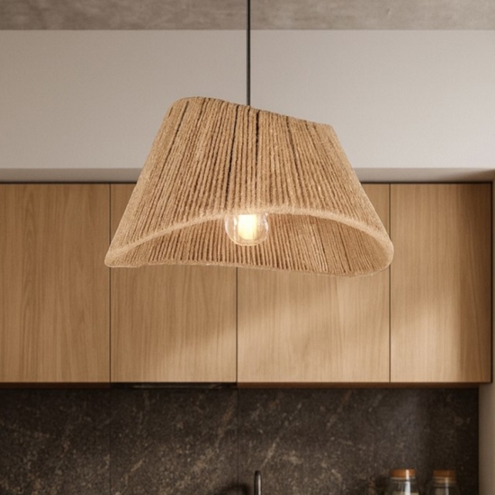Lampadario da cucina conico marrone in corda