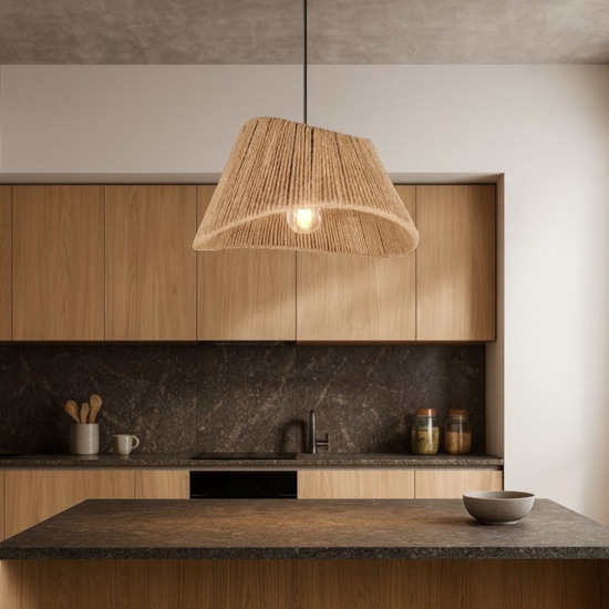 Lampadario da cucina conico marrone in corda