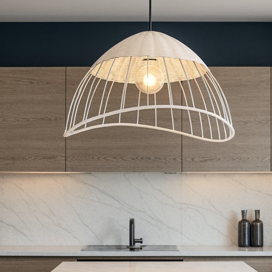 Lampadario per cucina moderna a cupola 48 cm in rattan