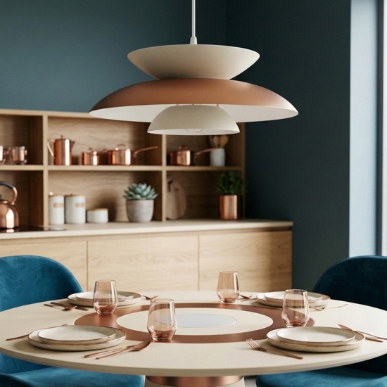 Lampadario per cucina bianco beige design moderno in metallo