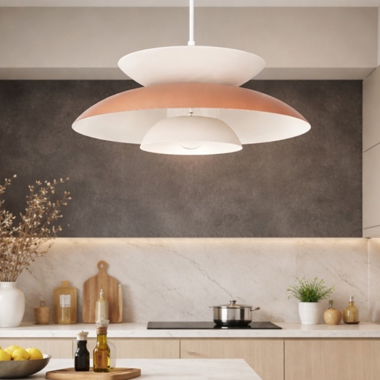 Lampadario per cucina bianco beige design moderno in metallo