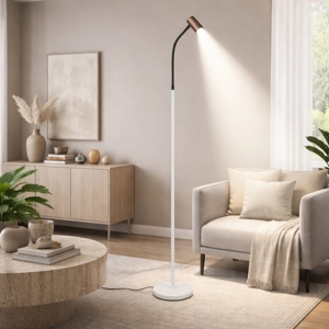 Lampada da terra per lettura luce orientabile beige caffe moderna
