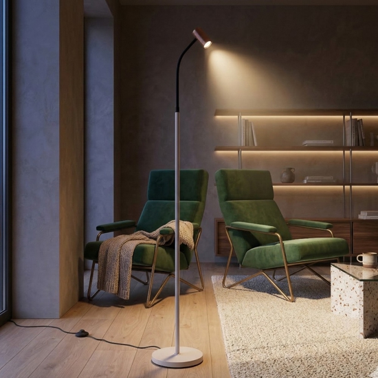 Lampada da terra per lettura luce orientabile beige caffe moderna