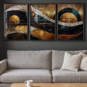 Trittico di quadri moderni in resina decorata 150x70 per soggiorno