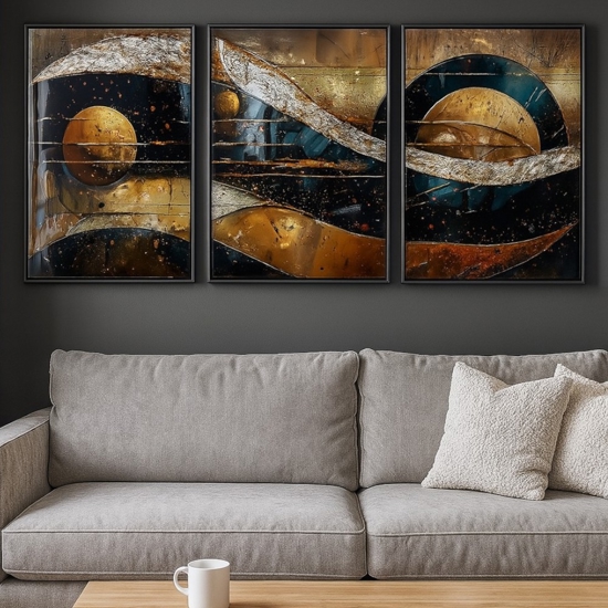 Trittico di quadri moderni in resina decorata 150x70 per soggiorno
