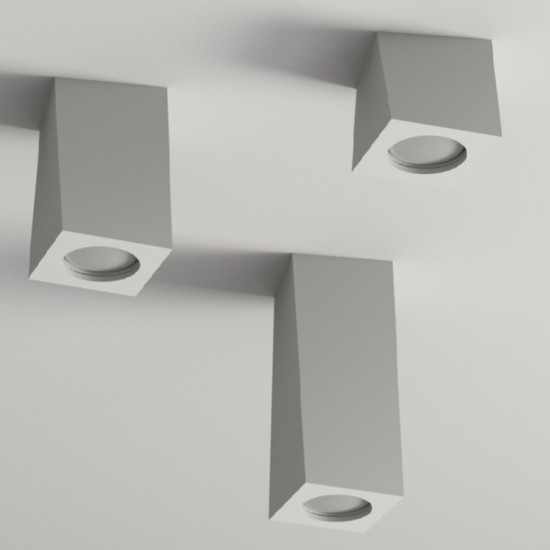 Faretto in gesso quadrato da incasso a soffitto sporgente