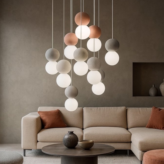 Lampadario sfera 10 luci di cemento gea luce moderno