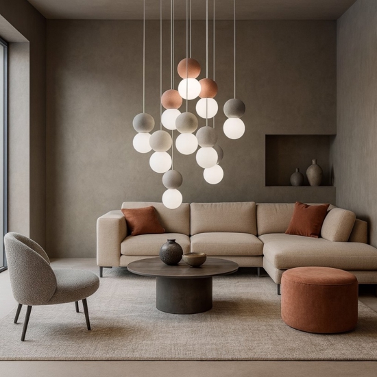 Lampadario sfera 10 luci di cemento gea luce moderno
