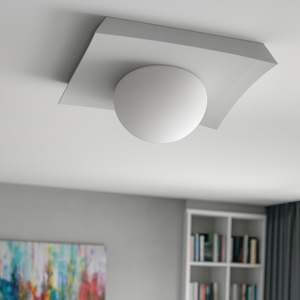 Plafoniera per cucina in gesso squadrato con sfera di vetro
