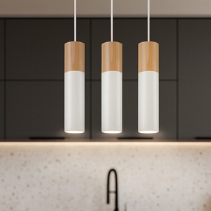 Lampadario 3 luci per cucina bianco legno