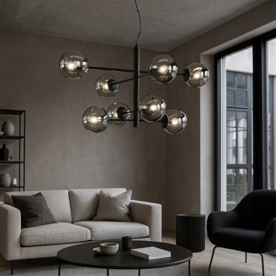 Ondaluce lampadario moderno so eliseo 8 luci nero per soggiorno