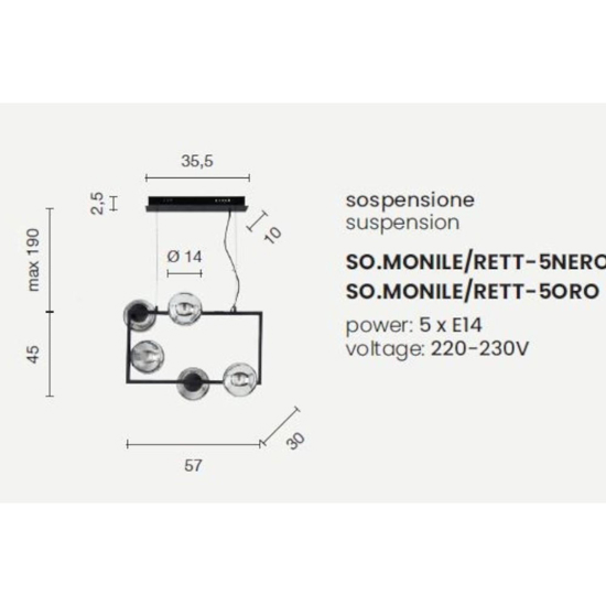 Ondaluce so monile 5 lampadario oro sfere vetro