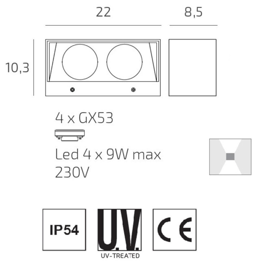 Top light spa applique da esterno rettangolare antracite ip54