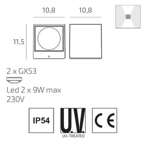 Applique da parete top light spa cubo bianco biemissione luce ip54