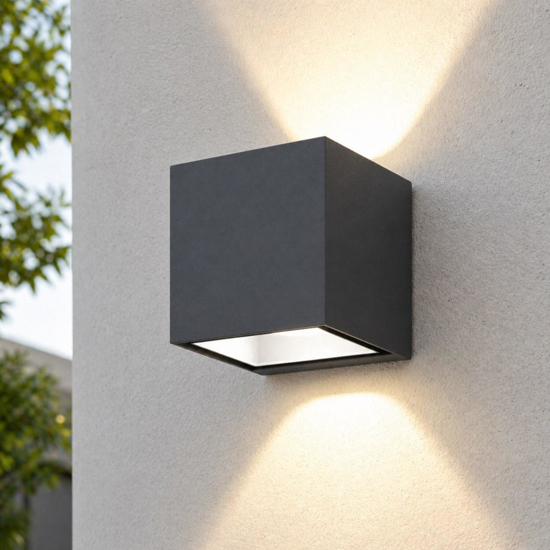 Top light spa applique per esterno cubo antracite biemissione luce ip54