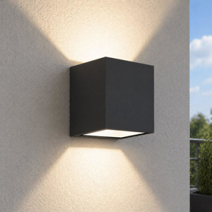 Top light spa applique da esterno nera cubo moderno biemissione luce ip54