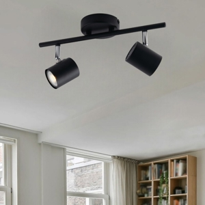 Plafoniera da cucina con 2 faretti orientabili neri led fp