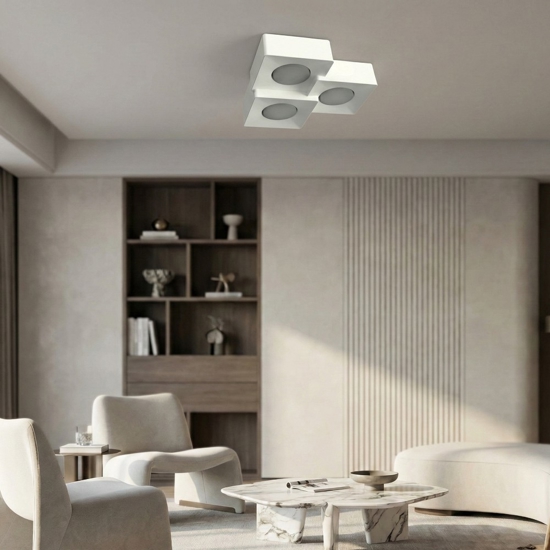 Plafoniera quadrati per cucina in gesso ceramico bianca