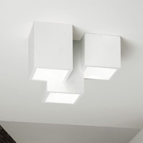 Plafoniera di gesso design moderna cubi bianca 3 faretti led herea sforzin