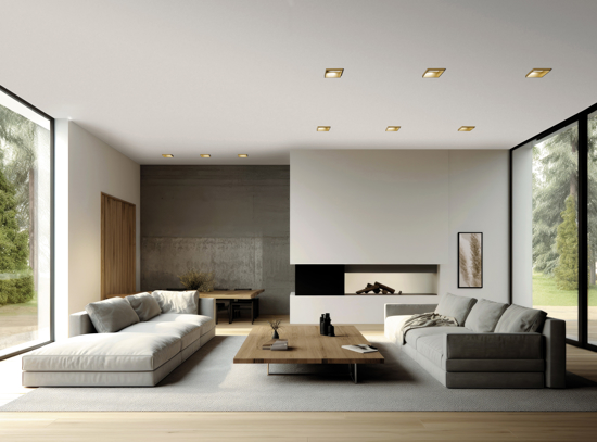 Faretto elis di gesso quadrato cornice oro da incasso a soffitto
