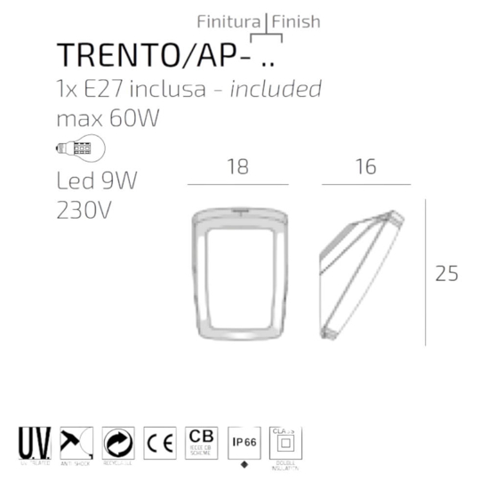 Applique da esterno nera anti corrosione top light trento