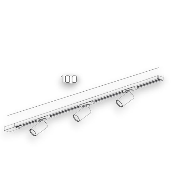 Sistema binario 100cm bianco con 3 spot orientabili