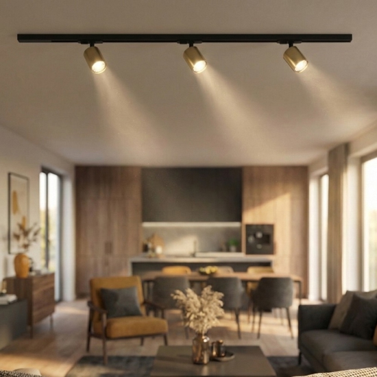 Sistema a binario 100cm monofase led 3 spot orientabili nero oro