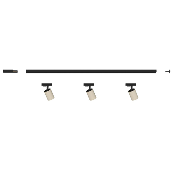 Sistema illuminazione binario monofase 100cm nero con 3 spot sabbia