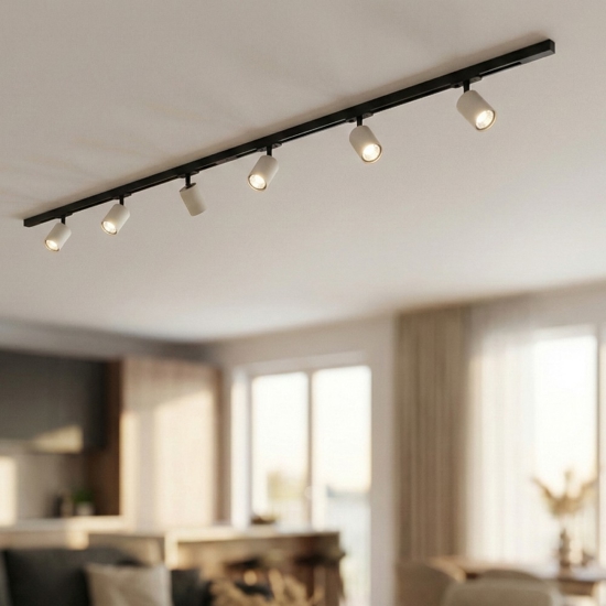 Sistema binario 200cm nero elettrificato con 6 spot sabbia monofase