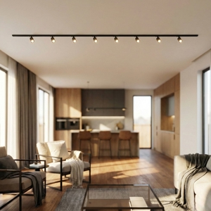 Sistema illuminazione a binario 300cm nero con 8 spot oro