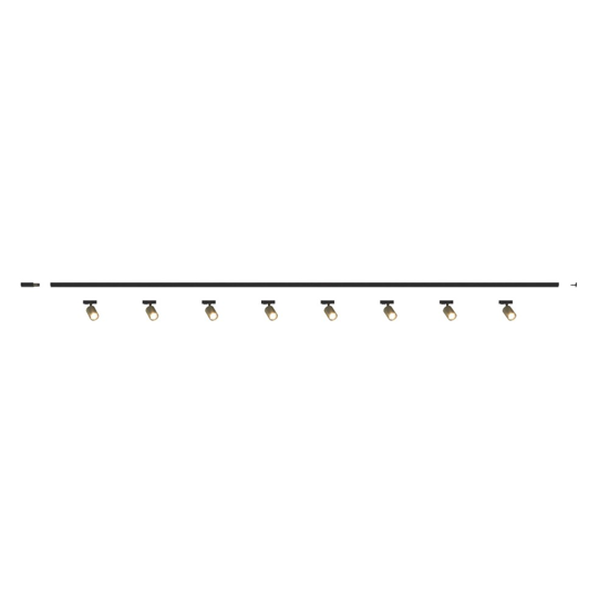 Sistema illuminazione a binario 300cm nero con 8 spot oro