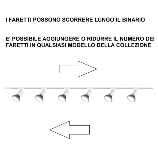 Sistema illuminazione a binario 300cm nero con 8 spot oro