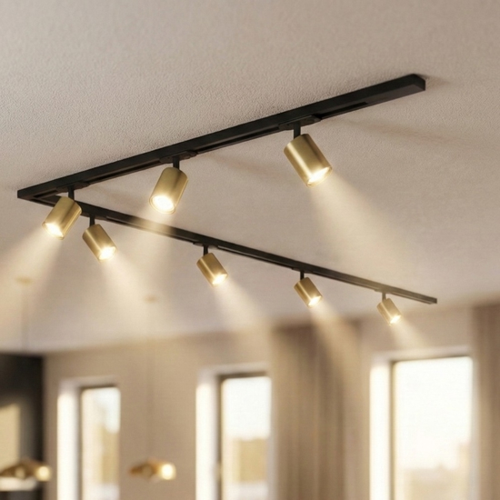 Sistema binario 300cm angolo nero oro monofase 7 spot