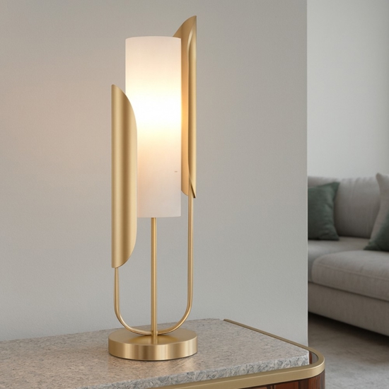 Maytoni lampada da tavolo cipresso oro ottone vetro bianco per salone