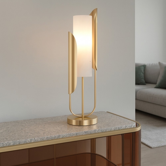 Maytoni lampada da tavolo cipresso oro ottone vetro bianco per salone