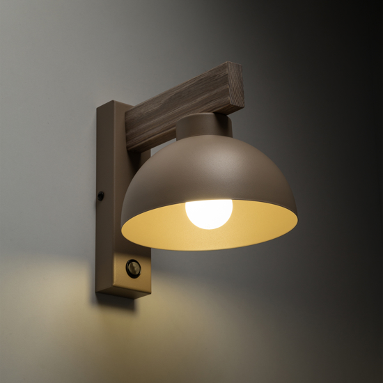 Applique sabbia in legno con interruttore da comodino per camera da letto
