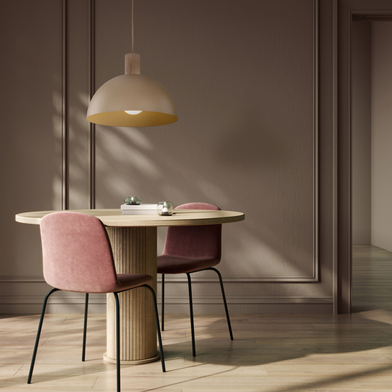 Lampadario per cucina legno cupola metallo sabbia