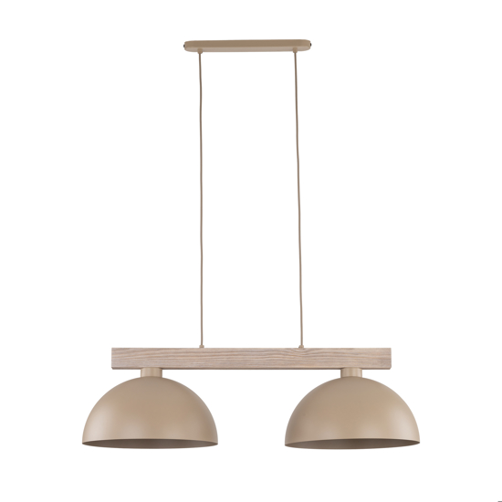 Lampadario bilanciere di legno cupole metallo sabbia per cucina