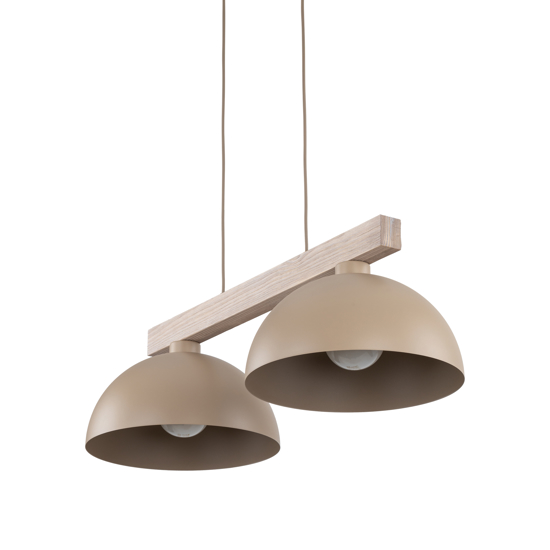 Lampadario bilanciere di legno cupole metallo sabbia per cucina