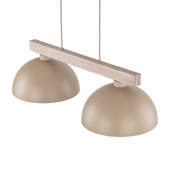Lampadario bilanciere di legno cupole metallo sabbia per cucina