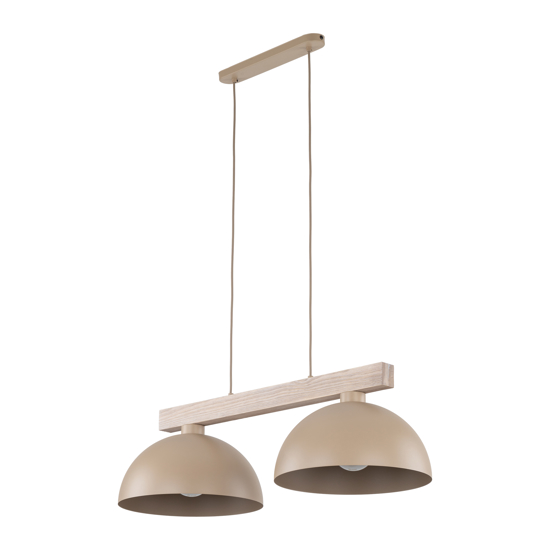 Lampadario bilanciere di legno cupole metallo sabbia per cucina