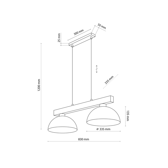 Lampadario bilanciere di legno cupole metallo sabbia per cucina