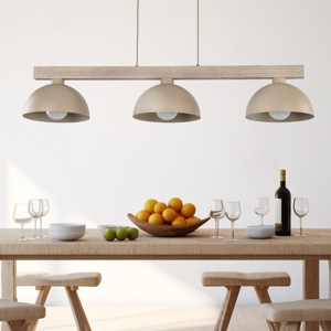 Lampadario bilanciere di legno cupole in metallo sabbia per cucina