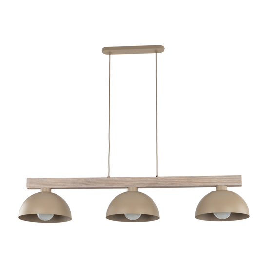 Lampadario bilanciere di legno cupole in metallo sabbia per cucina