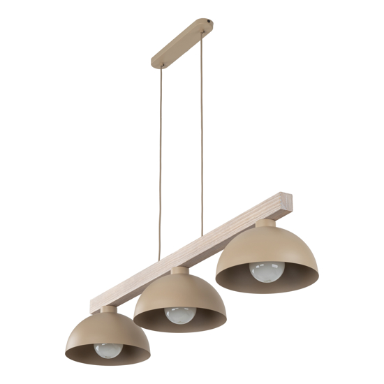 Lampadario bilanciere di legno cupole in metallo sabbia per cucina