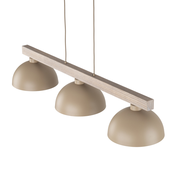Lampadario bilanciere di legno cupole in metallo sabbia per cucina