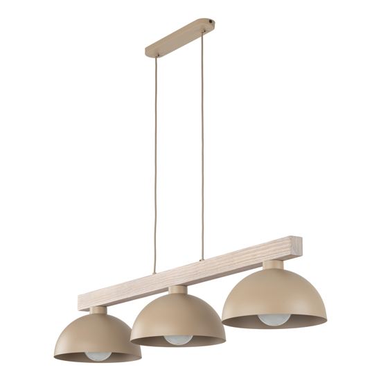 Lampadario bilanciere di legno cupole in metallo sabbia per cucina