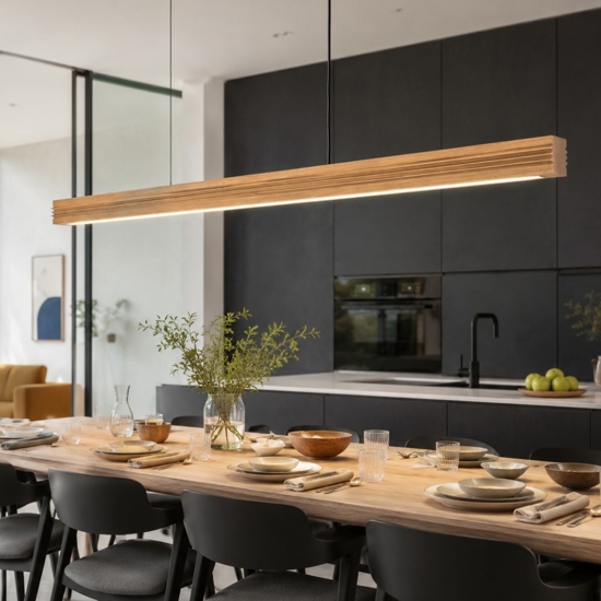 Lampadario barra di legno a sospensione per tavolo sala da pranzo