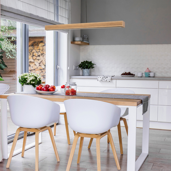 Lampadario barra di legno a sospensione per tavolo sala da pranzo